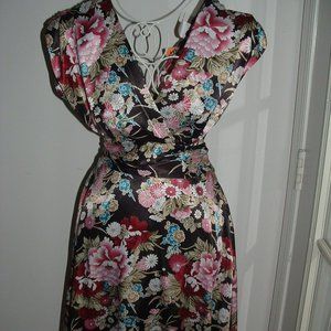 Silky Satin Oriental Pattern Cocktail Dress